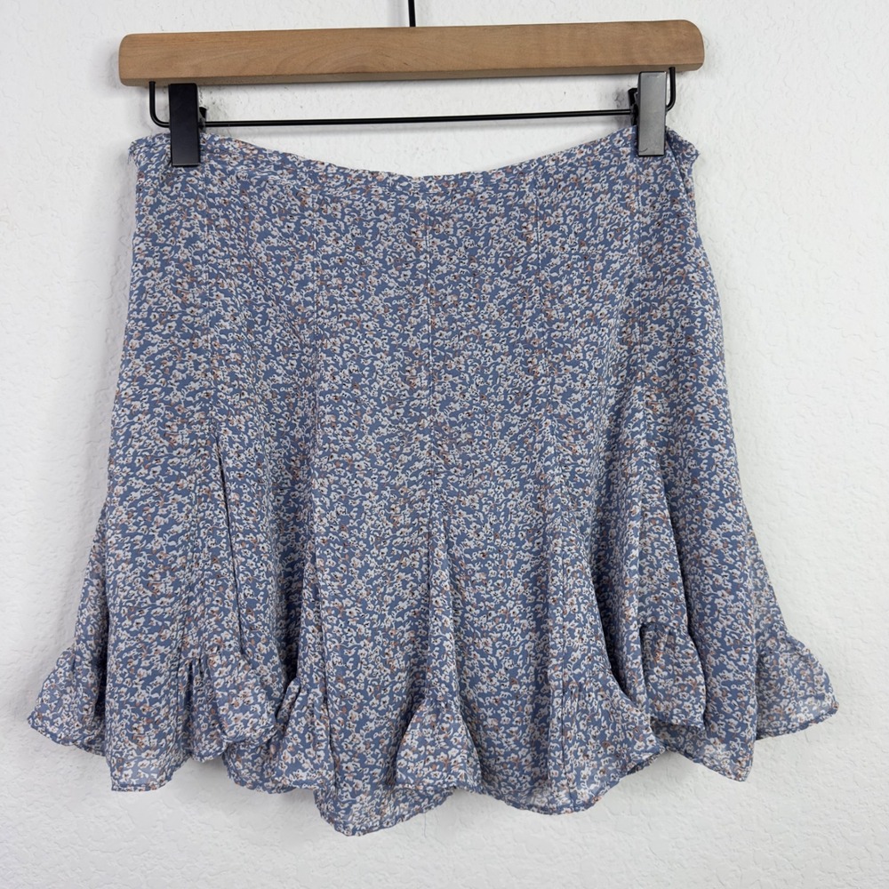 Dress Forum Skirt Womens S Blue Floral Ruffle Hem Cottagecore Boho Romantic Mini - Picture 2 of 7